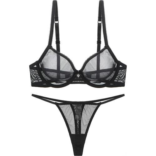 Varsmiss Lace Lingerie Set Sexy Womens bra set See Through Bra Seamless Thong Black Lingerie Bra Set Underwear Set