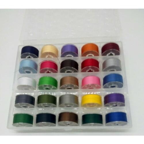 Colorful Plastic side Type L 75D/2 25PCS/BOX Prewound Bobbins For Home Embroidery Machine