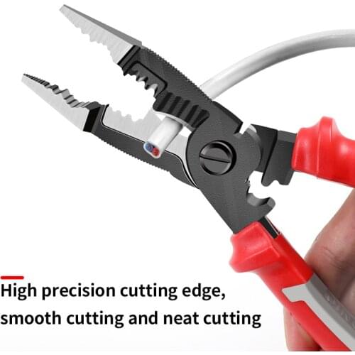 OUDISI Multifunctional Electrician Pliers Long Nose Pliers Wire Stripper Cable Cutter Terminal Crimping Hand Tools Spring Design