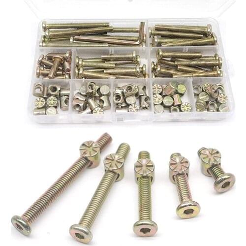 Baby Bed Screws Bolts Kit,Hex Drive Socket Cap Bolts Barrel Nuts Assortment Kit,for Crib Cot Chairs,M6 100Pcs
