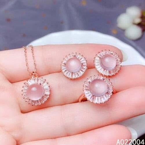 KJJEAXCMY Fine Jewelry 925 sterling silver inlaid natural Rose Quartz female ring pendant earring set noble supports test