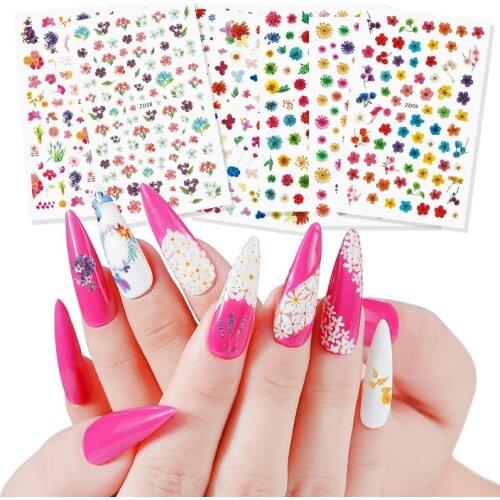 Nail Art Dry Flower Style Sticker Water Transfer Daisy Sun Flower Nail Sticker 8 Kinds of Waterproof Fashion 3D Nail Decals