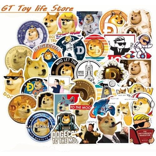 50 Pcs/lot Dogecoin Stickers Cool Decal Sticker Toy For DIY Notebook Skateboard Laptop Guitar Helmet Stationery