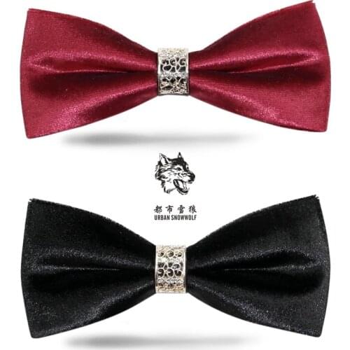 New Free Shipping fashion Mens male noble metal pattern retro diamond drill boutique wedding groom wine velvet bow tie ON SALE