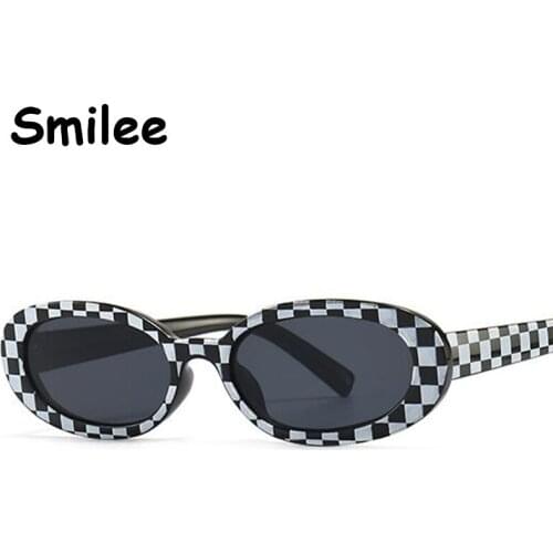 Cute Retro Lattice Oval Sunglasses Women Men Luxury Brand Designer Small Frame Celebrity Gradient Sun Glasses Fashion Eyewear