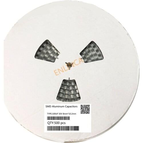Original 500pcs 100UF 50V 8mm*10.2mm SMD Aluminum electrolytic capacitor Full Reel