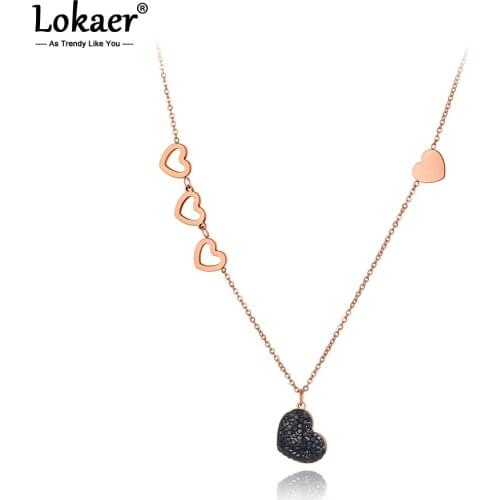 Lokaer Trendy Titanium Steel Rhinestone Heart Charm Pendant Necklaces Jewelry Rose Gold Wedding Necklace For Women Gifts N20073