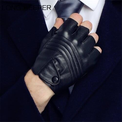 Men Leather Driving Gloves Half Finger Tactical Gloves PU Leather Fingerless Fitness Cycling Gloves For Male Black Guantes Luva