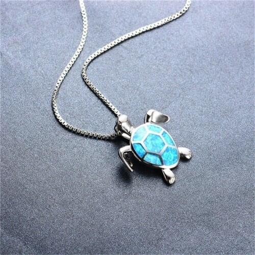 Blue Opal Sea Turtle Pendant Necklaces For Women Animal Wedding Statement Chain Necklace Ocean Beach Jewelry Gift 2020 New