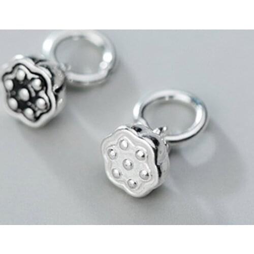 925 Sterling Silver Stereo Lotus Seed Dangle Charms 6.5mm Handmade Fashion Jewelry Silver Pendants DIY Fancy Bracelets Necklace