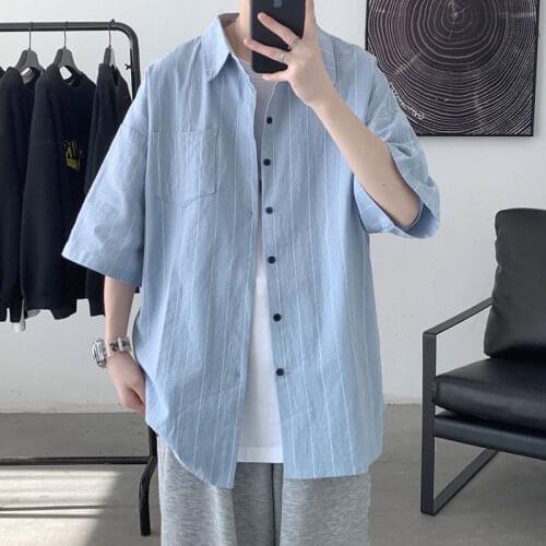 Mens Short Sleeve Striped Shirt 2021 Summer Fashion Man Casual Oversize Shirts Classic Vintage Tops Clothing