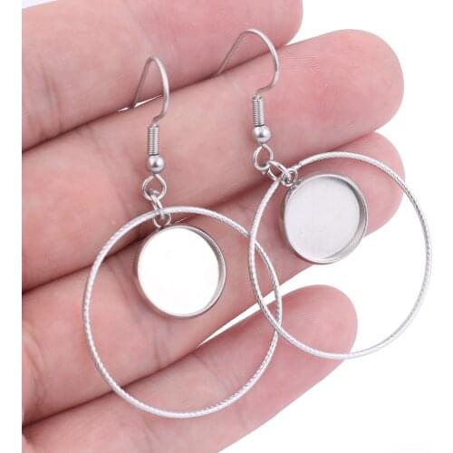 10pcs Stainless Steel charm Hoop Earring Base Blanks 12mm Cabochon Setting Bezels Diy Ear Hooks Findings