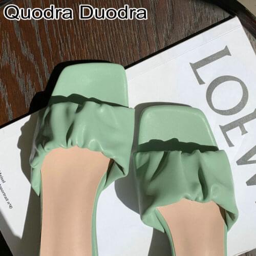 New Summer mules Woman shoes Slippers Slip On mules shoes open toe slide heels chunky Female Outdoor Green White big size 33 43