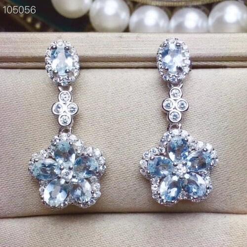 CoLife Jewelry 100% Natural Aqumarine Drop Earrings for Party 12 Pieces 3mm*4mm Aqumarine Eardrop 925 Silver Aqumarine Jewelry