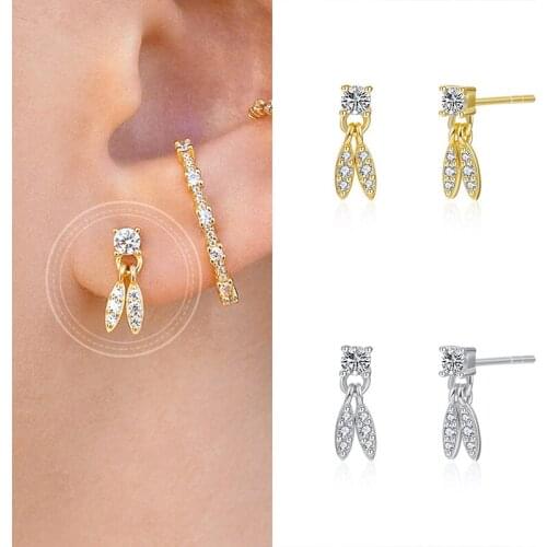 925 Sterling Silver Small Tiny Insect Stud Earrings For Women Gold Color Crystal Pendant Earring Korean Fashion Jewelry Gift