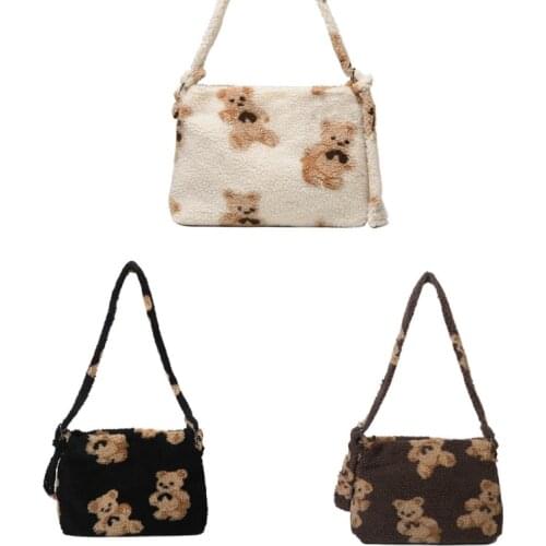 Women Lamb Like Fabrics Shoulder Crossbody Purse Fluffy Fur Bear Handbags