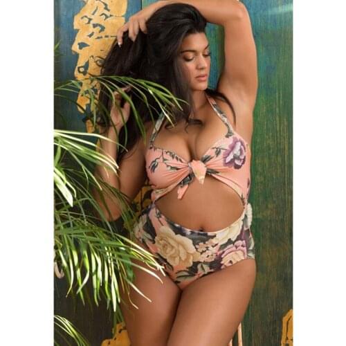 Plus Size One Piece Swimsuit Woman Sexy Bathing Suit Bow Knot Lace Up Halter Swimwear Women Bodysuits Summer XXXL Monokini