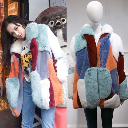 Faux Fur Coat 2020 Women Winter Warm Patchwork Soft Fur Fluffy Coats Female Long Overcoat Outwear manteau fourrure femme L512