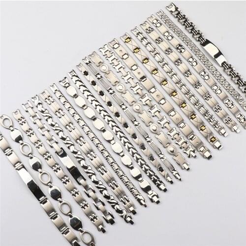 10pcs/Lots Mens Fashion Stainless Steel Jewelry Bracelets Wrist Cuff Bangle Bracelets For Gift Party