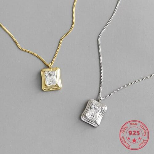 2020 Simple Chic 925 Sterling Silver Necklace Geometric Square Inlaid Zircon Pendant Temperament Fashionable Female Jewelry