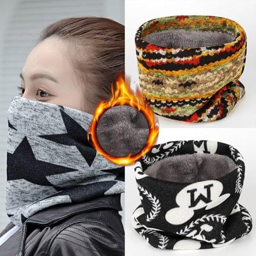 2021 Luxury Unisex Knitted Ring Scarf Print Winter Thick Cashmere Warm Neck Buff Women Men Snood Scarves Foualrd Design Bufanda
