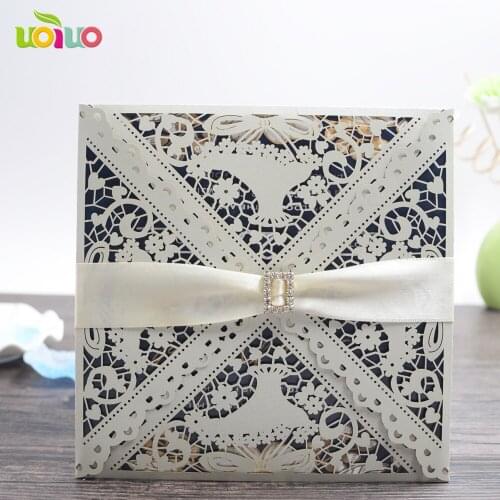 DIY 25set customize inc83 customize laser cut wedding invitation card silver ,tie bow,big rhinestone,printing card,envelope seal