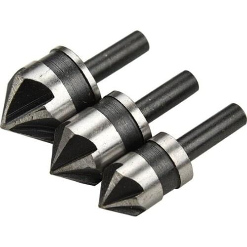 3Pcs 90 Degree 1/4 Hex Shank Countersink Drill Bit 5 Flute 12-19mm Woodworking Chamfer Counter Sink Chamfering Debur Tool Set