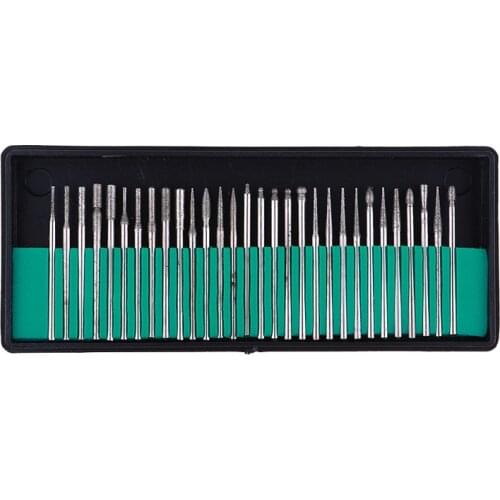 30PCS 2.35/3.0mm Shank Diamond Grinding Burr Needle Point Engraving Carving Polishing Glass Jade Stone Drill Bit Rotary Tool Set