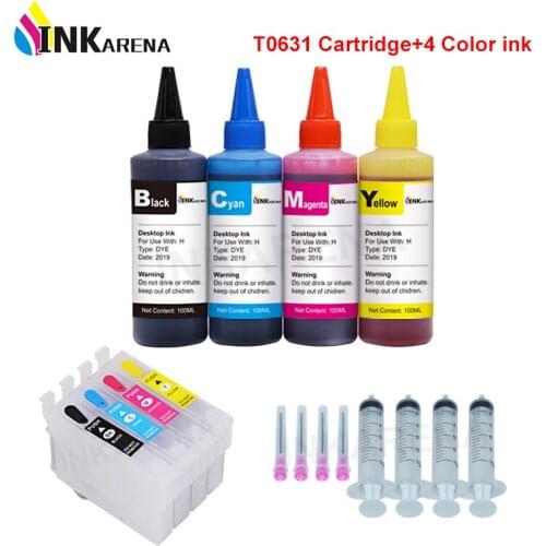 4PCS For Epson T0631 ink Cartridge For Stylus CX3700 C87 CX4100 CX4700 C67 Printers Cartridges + 100ml Printer Refill Ink Kit