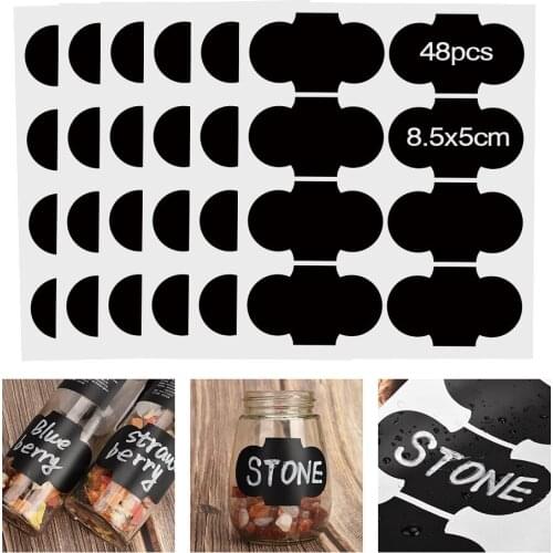 48pcs Kitchen Spices Stickers for Storage Bottles Jar Jam Labels Jars Stickers Waterproof Spice Sticker Blackboard Label Tags