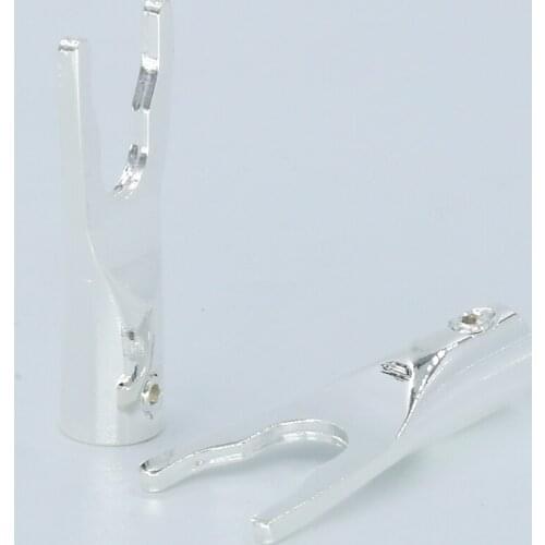 8x Pure Silver Plated Copper Spade Plug Speaker Cable Wire Connector HiFi Spade plug connector