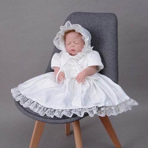 Infant Baby Lace Newborn Baptism Dress For Baby Girls Party Christening Dresses with Hat 0-24m Ivory White