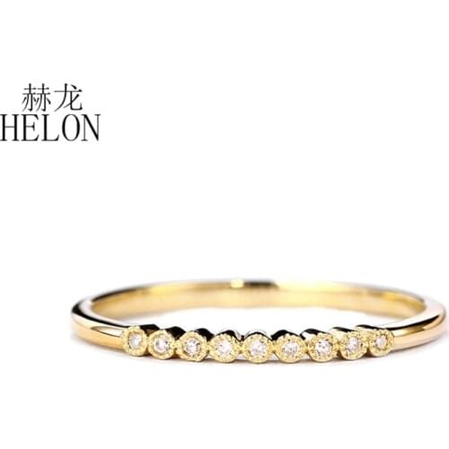HELON Moissanites Ring Solid 14k Yellow Gold VVS/FG Color Test Positive Moissanites Diamond Engagement Wedding Ring Women
