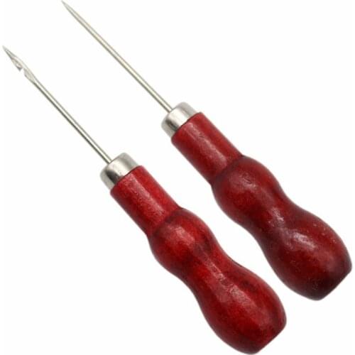 2PC Wooden Handle Awl Positioning Drill Tools Leather Hole Puncher Stitching DIY Tailor Sewing Needles Shoe repair tool