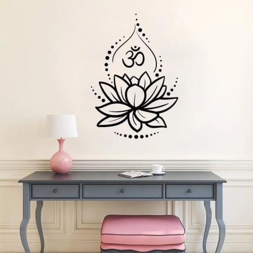 Creative Lotus Vinyl Wall Decals Om Sign Vinyl Wall Stickers Yoga Meditating Decal Murals Living Room Home Decor Interior D344