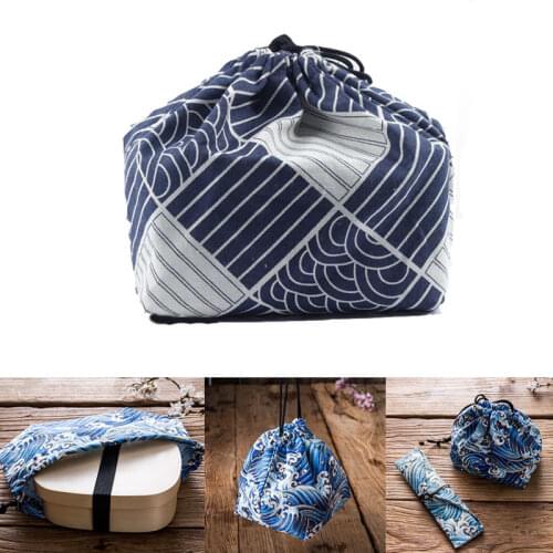 Japanese Style Lunch Box Bag Drawstring Lunch Bag Bento Tote Pouch Portable Children Storage Box Travel Tableware Storage Bag