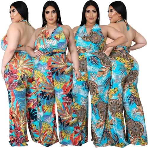 Summer Sexy Wide Leg Jumpsuit Women Backless Floral Print One Piece Long Playsuit Casual Beach Holiday Female Rompers Big Size