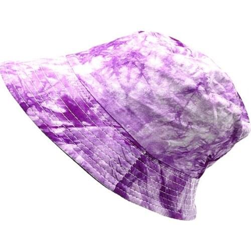 Girls Summer Purple Tie Dyed Reversible Bucket Hat Solid Black Lining Fisherman Hats Women Cotton Tie Dye Bucket Hat