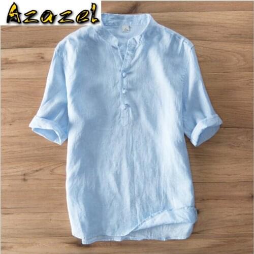 Hot New Mens Fashion Casual Breathable half sleeve Shirt Summer High-end Chinese style 100% Linen Men Shirts male tops M-3XL