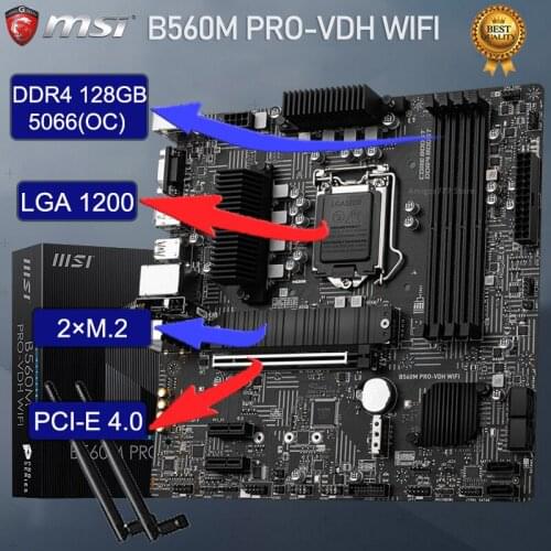 MSI LGA 1200 B560M PRO-VDH WIFI B560 Motherboard PCI-E 4.0 DDR4 128GB 5066(OC) SATA III Intel 11TH Gen Motherboard Placa-mãe New