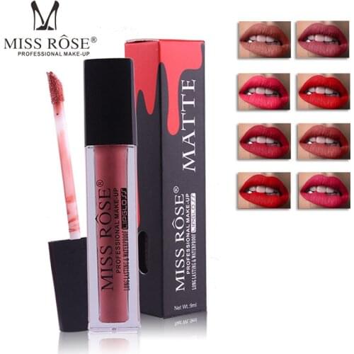 MISS ROSE 24-colour Lip Color Square Tube Dumb Black Cover Not Easy To Stick Cup Not Easy To Fade Waterproof Lip Paint Makeup