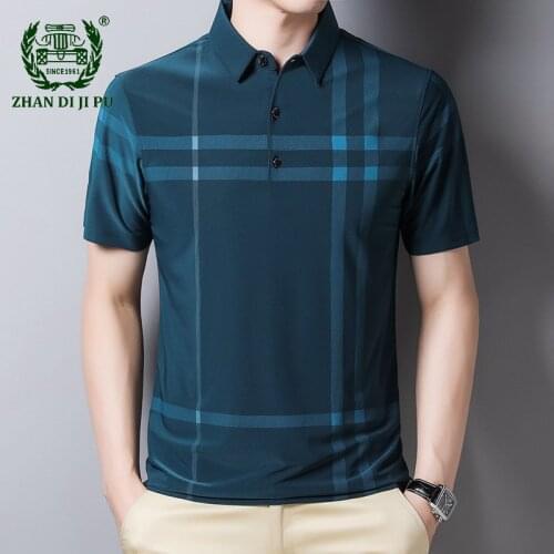 Summer Mens Striped Short Sleeve Polo T-Shirt Fashion Slim Breathable Business Office Casual Streetwear Mens Polo Shirts Tops