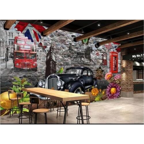 Custom mural on the wall wallpaper 3 d Vintage car retro British bus phone booth home decor photo Wallpaper in the living room