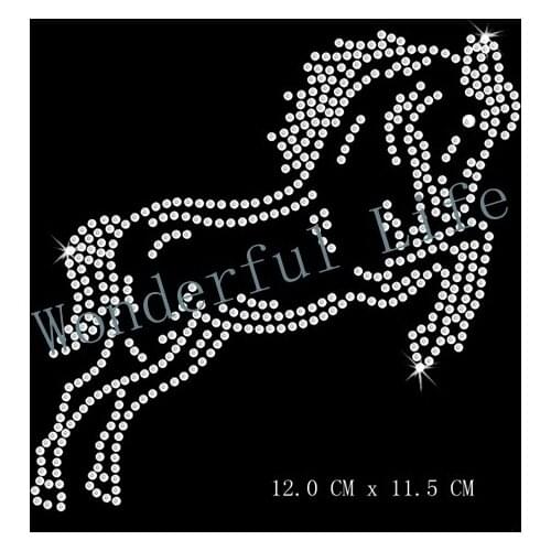 New product free shipping Cool Horse rhinestones transfer iron on hot fix motif factory