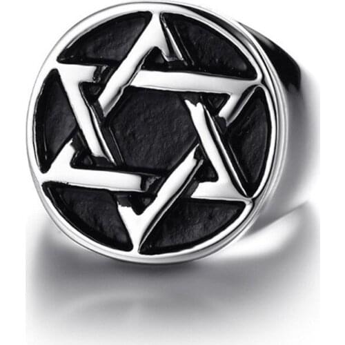 Punk Retro Pentagram Hexagram Army Biker Ring Stainless Steel Finger Signet Ring For Men Gift Military Jewelry