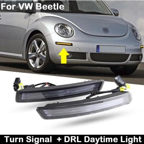 2Pcs For VW Beetle 2006-2010 2-in-1 Car Front LED Side Marker Lamp Amber Turn Signal Light And White DRL Daytime Running Lights