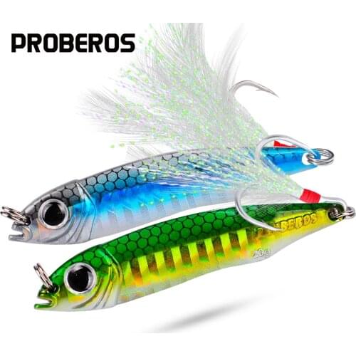 PROBEROS 1PC Metal Jig Lure 10-15-20-28-35G Fishing Bait Jigging Spoon Fishing Lure With BKB Feather Hook Pesca Tackle