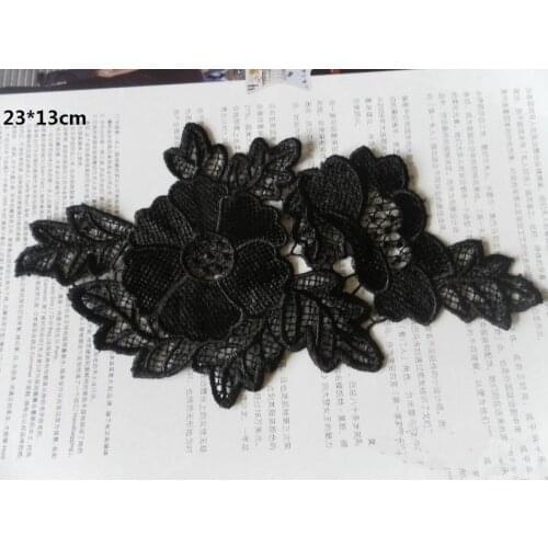 Size-23*13cm(10pcs/lot) Sewing Black Floral Flower Motif Lace Applique ,Venise Embroidery Lace patch