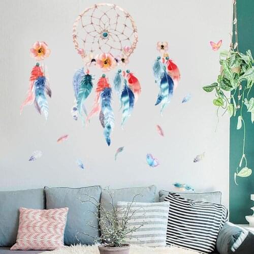 Feather Dreamcatcher Self Adhesive Wall Sticker Home Bedroom Dorm Hallway Classroom Decal Painting Decorative Wall Sticker