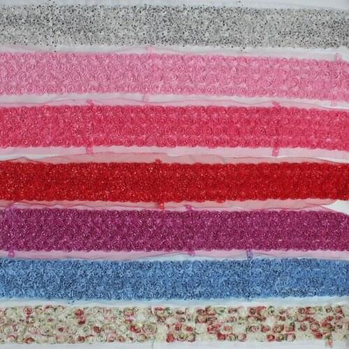 15/30y 7cm 4 Rows Printed Chiffon Roses Flower Lace Trim For Baby Girls Headband Hair Bows DIY Clothing Dress Sewing Accessories